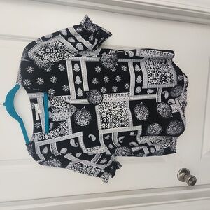 Navy & greyish/beige Short sleeve blouse FUN2FUN sz M